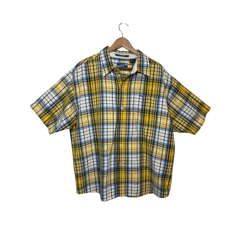 Enyce Button Down Shirt Mens XL Yellow Blue Plaid Short Sleeve Streetwear Cotton